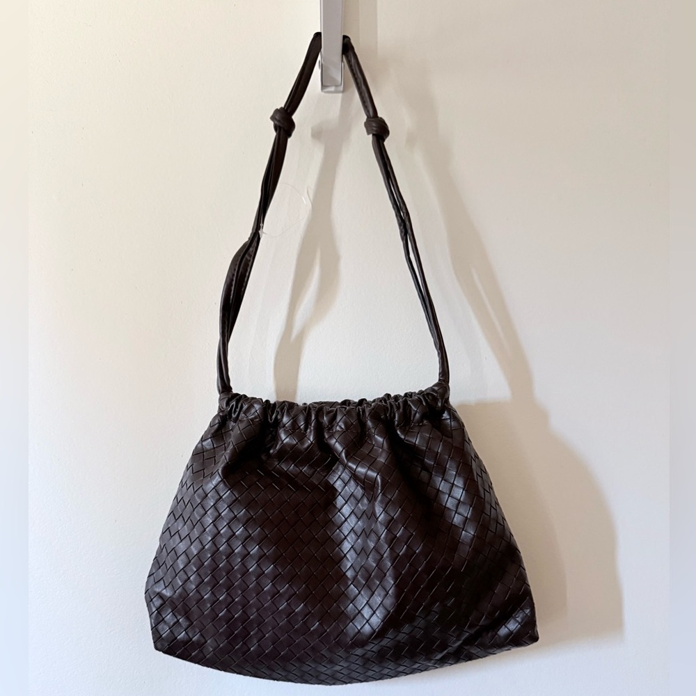 Brown Woven Leather Clutch / Shoulder Bag